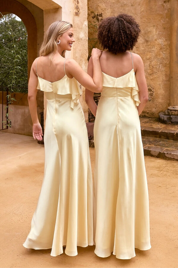 Velour Bridesmaid Dress by Tania Olsen Back Velour Light Satin Bridesmaid Dress by Tania Olsen