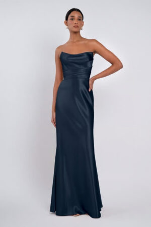 French Blue Satin Strapless Bridesmaid Dresses by Jenny Yoo Australia