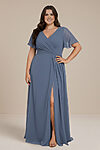 Dusty blue Bridesmaid Dress Cheap with flutter sleeve