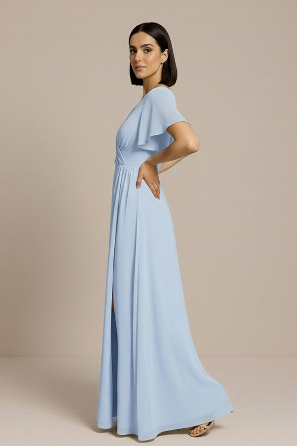 Ada Light Blue Bridesmaid Dress with flutter sleeve 2 Blue Bridesmaid Dress Cheap with flutter sleeve