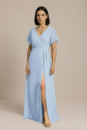 Blue Bridesmaid Dress Cheap with flutter sleeve