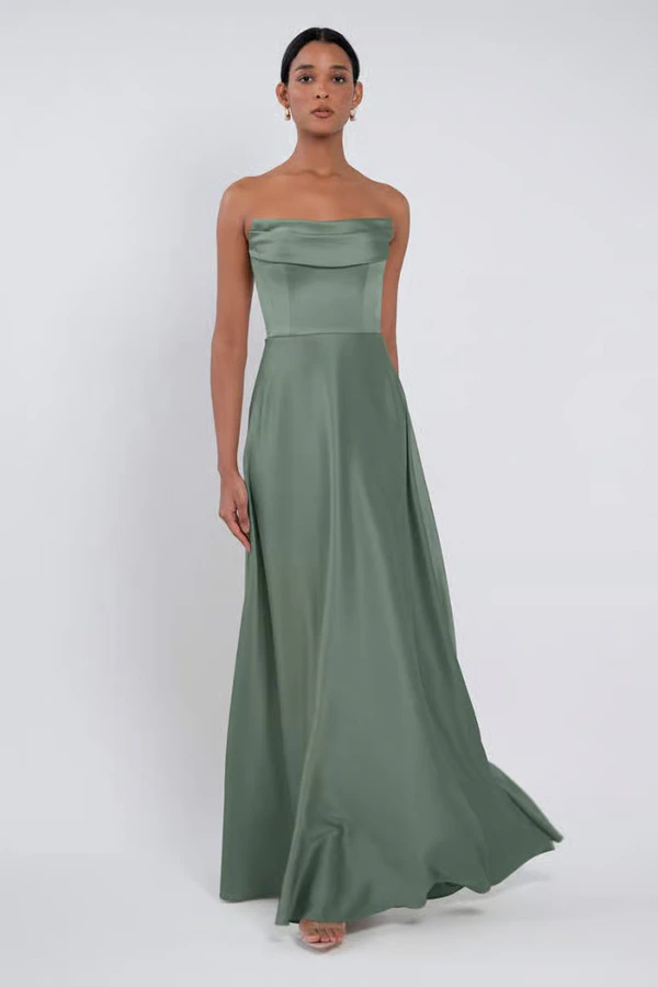 dark emerald green quince dress ZAPAKA Women Green Bridesmaid Dress with Puff Sleeves Chiffon A-Line Eucalyptus  Wedding Party Dress – ZAPAKA NZ main image 0