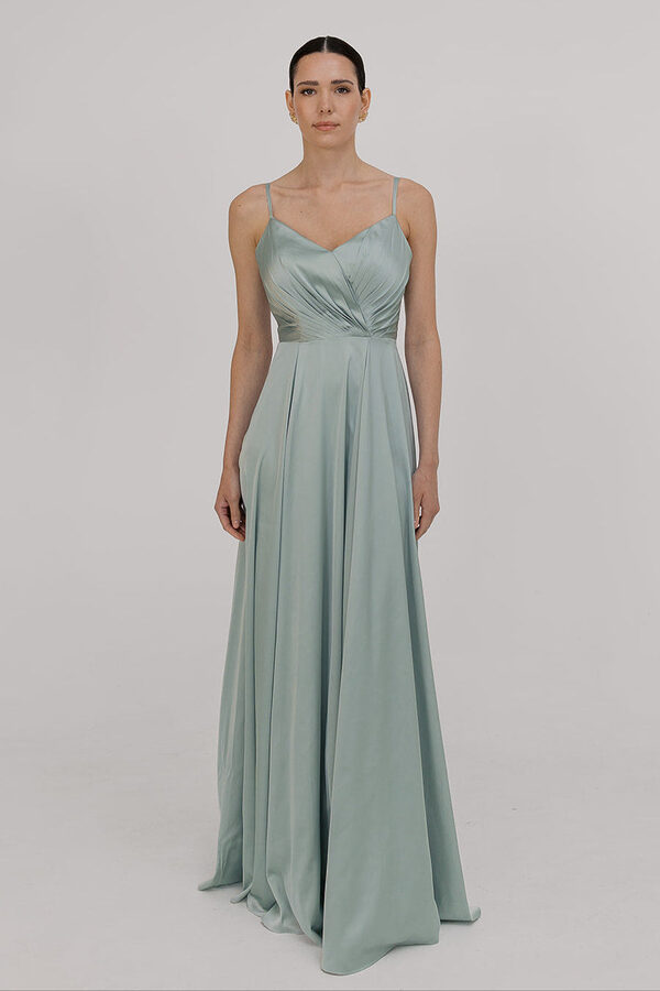 TH_TH_Isla_bridesmaid_dress_in_dusty_eucalyptus_satin_front_view Isla Green Bridesmaid Dress by TH&TH
