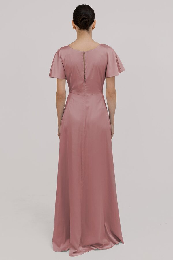 TH_TH_satin_bridesmaid_dress_Camilla_in_rose_pink_back_view Camilla Short Sleeve Pink Bridesmaid Dress by TH&TH