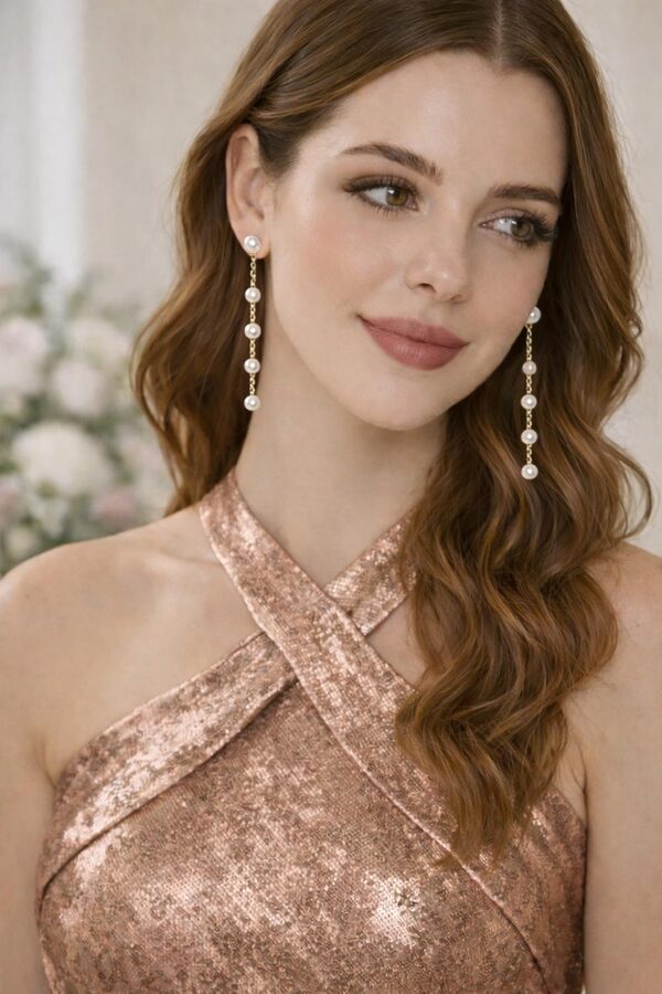 Harper Pearl Chain Drop Bridesmaid Earrings Campaign Harper Pearl Chain Drop Bridesmaid Earrings Campaign