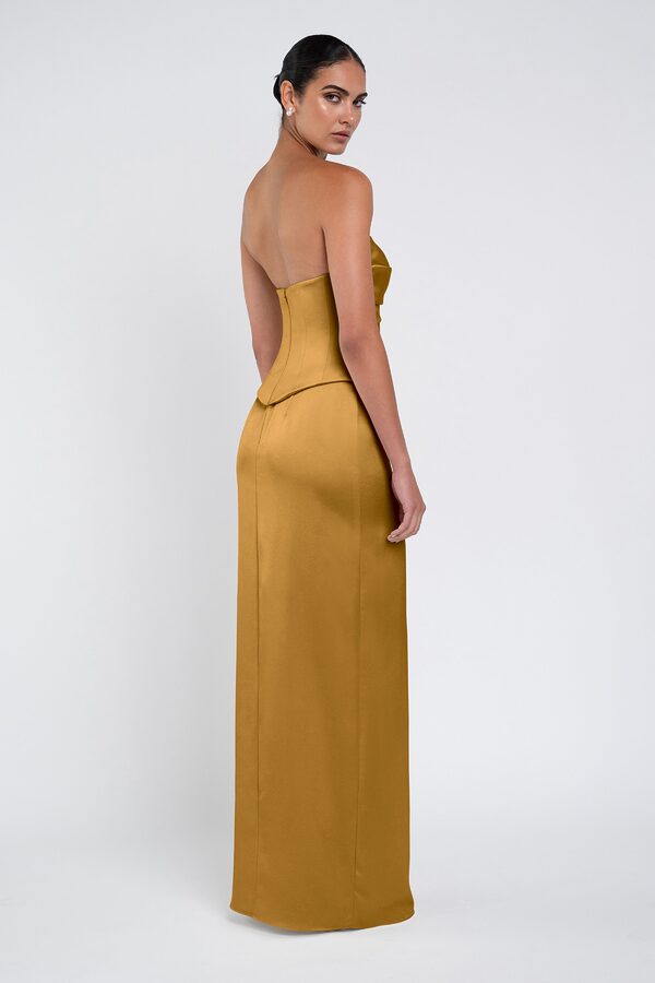 Amaya Marigold by Jenny Yoo back Amaya Yellow Luxe Satin Bridesmaid Dress by Jenny Yoo