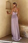 lilac Ella bridesmaid dress by Tania Olsen, matte satin floor-length gown, back view