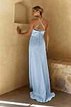 Pale blue Ella bridesmaid dress by Tania Olsen, satin floor-length gown, back view