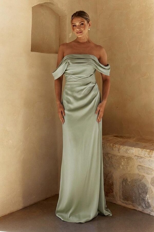 Ellie bridesmaid dress by Tania Olsen in Sage, front view
