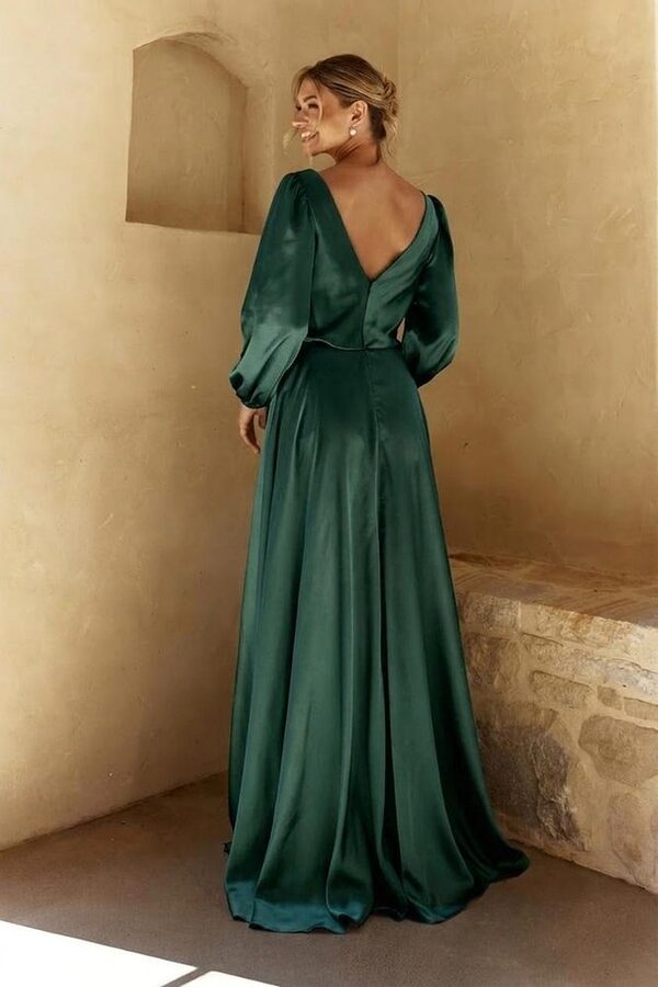 elora-emerald-back Elora Long Sleeve Satin Emerald Bridesmaid Dress by Tania Olsen
