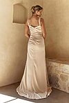 champagne Eve bridesmaid dress by Tania Olsen, brushed satin floor-length gown, back view