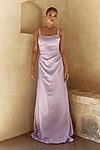 lilac Eve bridesmaid dress by Tania Olsen, brushed satin floor-length gown, front view