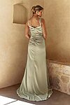 sage Eve bridesmaid dress by Tania Olsen, brushed satin floor-length gown, back view