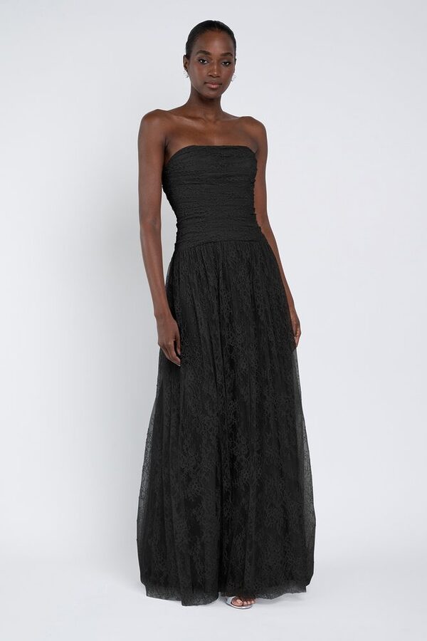 Black Gladys Bridesmaid Dress by Jenny Yoo — Front View black Gladys bridesmaid dress by Jenny Yoo, light taffeta gown, front view