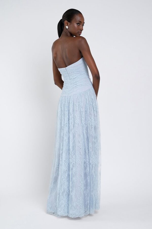 Whisper Blue Gladys Bridesmaid Dress by Jenny Yoo — Back View whisper blue Gladys bridesmaid dress by Jenny Yoo, light taffeta gown, back view