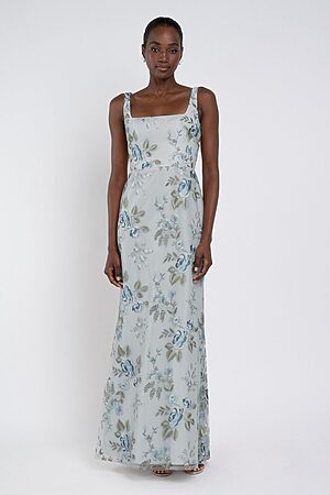 enchanted floral serenity blue Lilly bridesmaid dress by Jenny Yoo, embroidered gown, front view