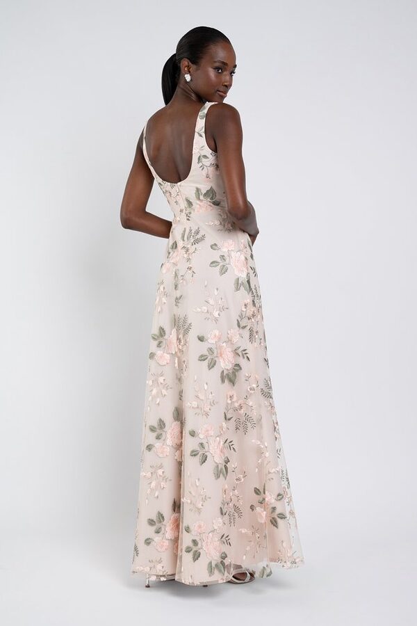 Enchanted Floral Soft Blush Lilly Bridesmaid Dress by Jenny Yoo — Back View enchanted floral soft blush Lilly bridesmaid dress by Jenny Yoo, embroidered gown, back view
