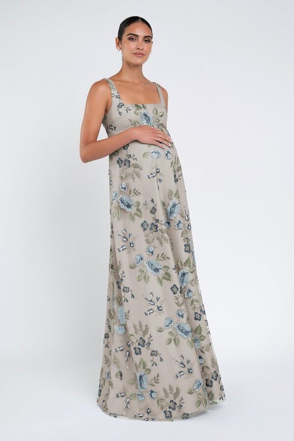 Enchanted Floral Blue Agate Lilly Maternity Bridesmaid Dress by Jenny Yoo — Front View enchanted floral blue agate Lilly maternity bridesmaid dress by Jenny Yoo, embroidered tulle gown, front view