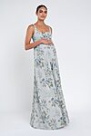 enchanted floral serenity blue Lilly maternity bridesmaid dress by Jenny Yoo, embroidered tulle gown, front view