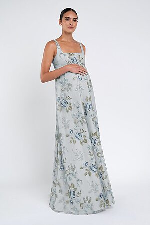 enchanted floral serenity blue Lilly maternity bridesmaid dress by Jenny Yoo, embroidered tulle gown, front view
