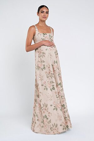 enchanted floral soft blush Lilly maternity bridesmaid dress by Jenny Yoo, embroidered tulle gown, front view
