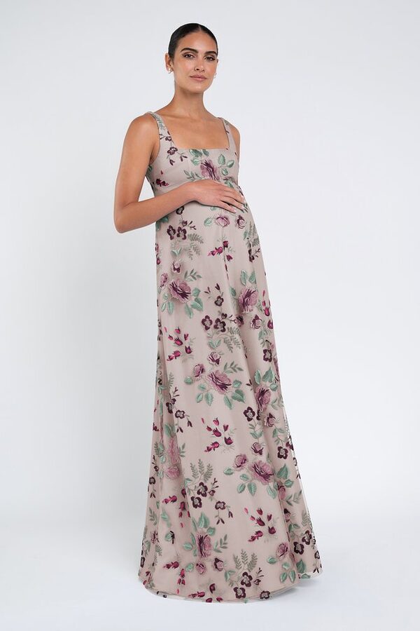 Enchanted Floral Vintage Iris Lilly Maternity Bridesmaid Dress by Jenny Yoo — Front View enchanted floral vintage iris Lilly maternity bridesmaid dress by Jenny Yoo, embroidered tulle gown, front view