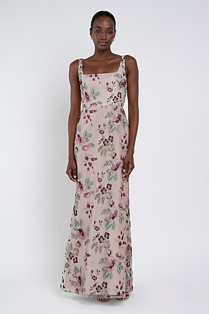 vintage iris Lilly bridesmaid dress by Jenny Yoo, embroidered gown, front view