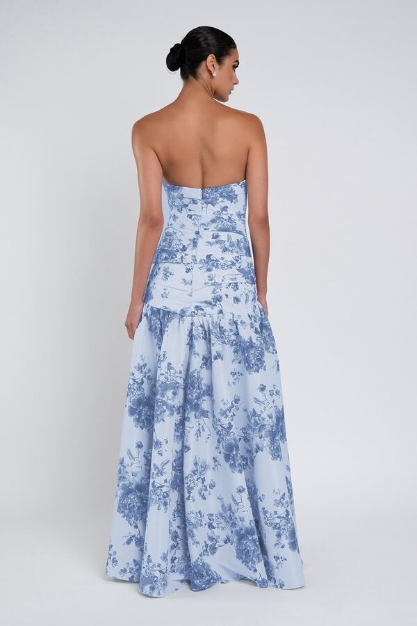 Peony Garden Whisper Multi Sarah Print Bridesmaid Dress by Jenny Yoo — Back View peony garden whisper multi Sarah Print bridesmaid dress by Jenny Yoo, printed taffeta gown, back view