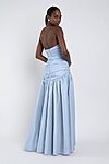 whisper blue Sarah bridesmaid dress by Jenny Yoo, light taffeta gown, back view