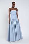 whisper blue Sarah bridesmaid dress by Jenny Yoo, light taffeta gown, front view