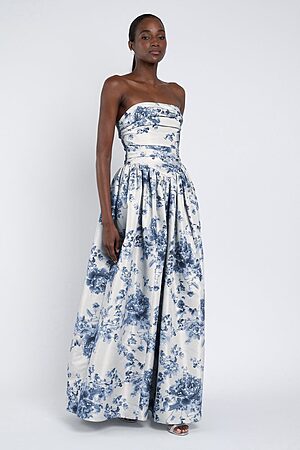 peony garden blue multi Scarlet Print bridesmaid dress by Jenny Yoo, light taffeta gown, front view