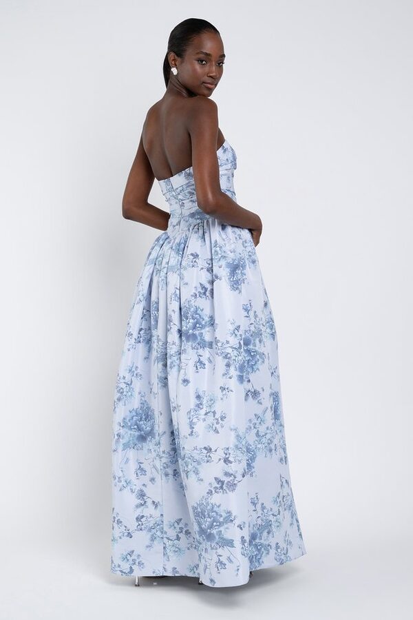 Peony Garden Whisper Multi Scarlet Print Bridesmaid Dress by Jenny Yoo — Back View peony garden whisper multi Scarlet Print bridesmaid dress by Jenny Yoo, light taffeta gown, back view