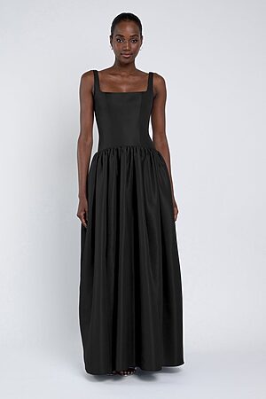 black Shelby bridesmaid dress by Jenny Yoo, light taffeta gown, front view