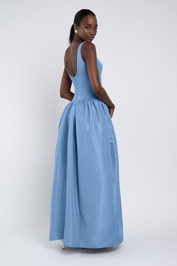 Cornflower Shelby Bridesmaid Dress by Jenny Yoo — Back View cornflower Shelby bridesmaid dress by Jenny Yoo, light taffeta gown, back view