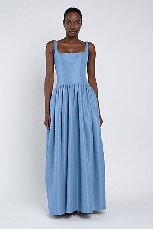 cornflower Shelby bridesmaid dress by Jenny Yoo, light taffeta gown, front view