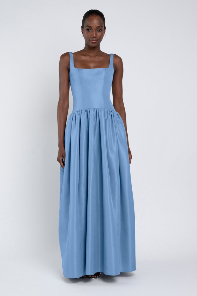 Cornflower Shelby Bridesmaid Dress by Jenny Yoo — Front View cornflower Shelby bridesmaid dress by Jenny Yoo, light taffeta gown, front view
