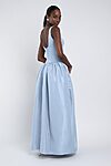 whisper blue Shelby bridesmaid dress by Jenny Yoo, light taffeta gown, back view