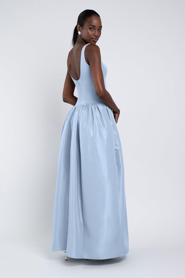 Whisper Blue Shelby Bridesmaid Dress by Jenny Yoo — Back View whisper blue Shelby bridesmaid dress by Jenny Yoo, light taffeta gown, back view