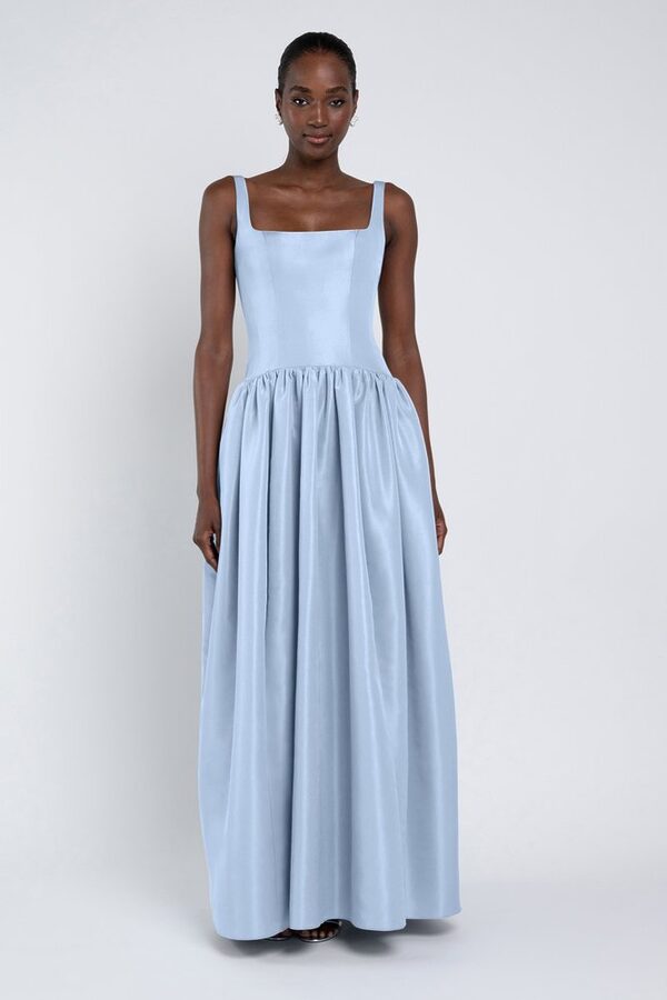 Whisper Blue Shelby Bridesmaid Dress by Jenny Yoo — Front View whisper blue Shelby bridesmaid dress by Jenny Yoo, light taffeta gown, front view