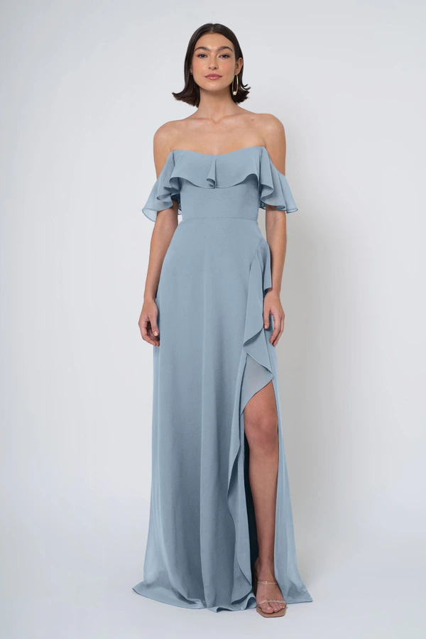 Salma Bluebell front Salma bridesmaid dress in Bluebell front view