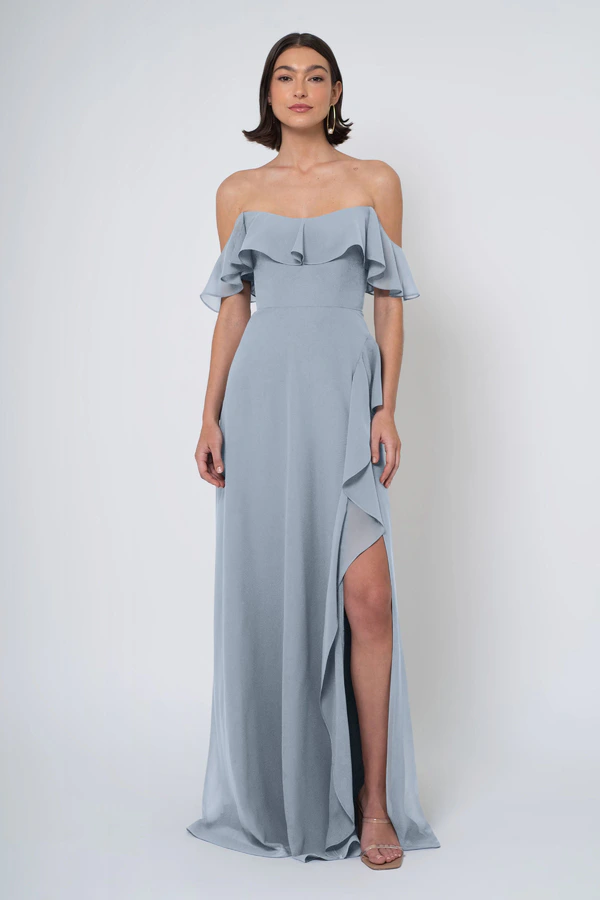 Salma Chambray front Salma bridesmaid dress in Chambray front view