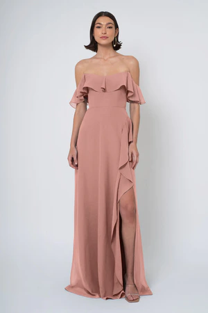 Salma bridesmaid dress in Clay front view