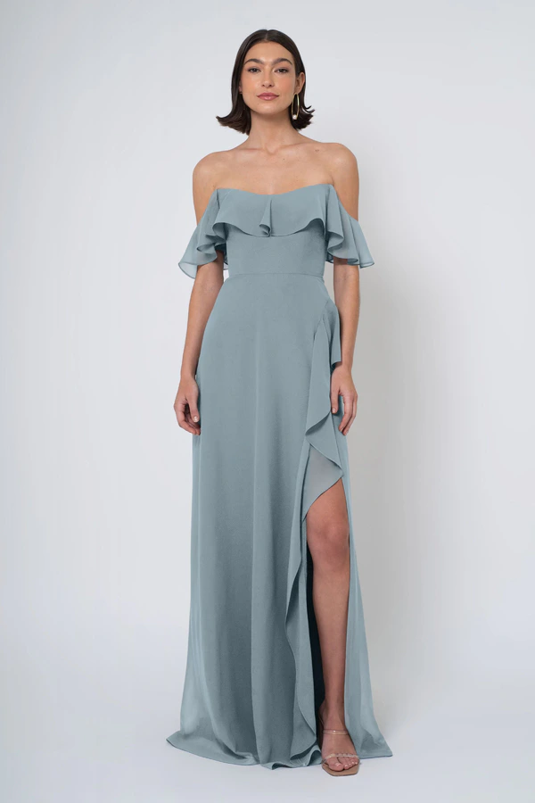 Salma Mayan Blue front Salma bridesmaid dress in Mayan Blue front view