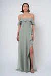 Salma bridesmaid dress in Moss front view