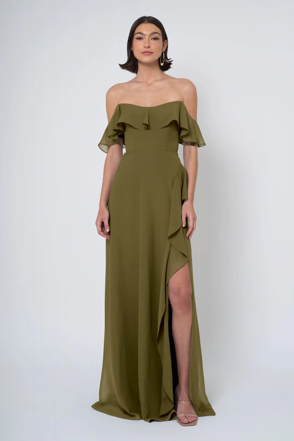 Salma Olive front Salma bridesmaid dress in Olive front view
