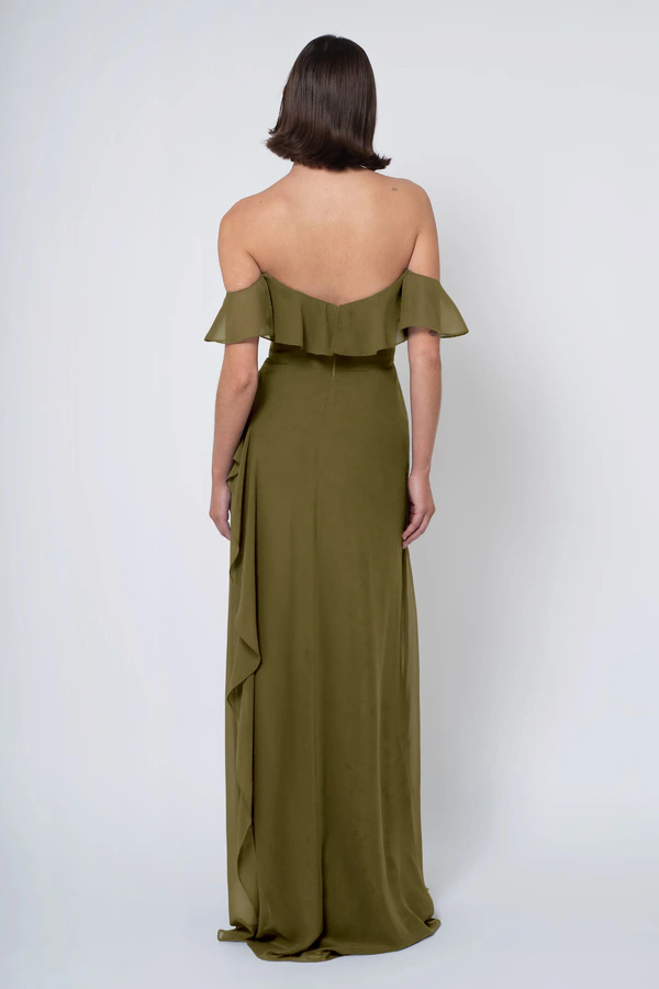 Salma Olive back Salma bridesmaid dress in Olive back view