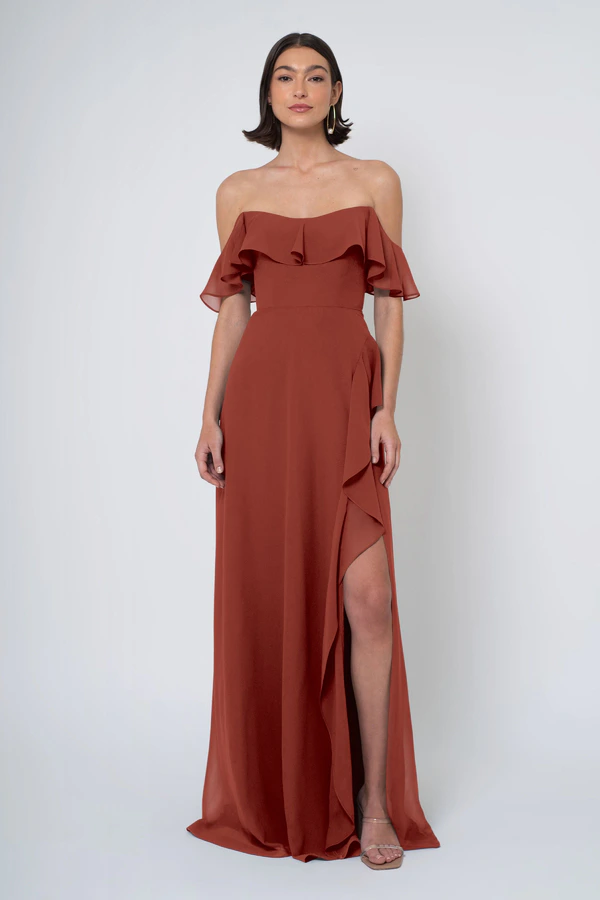 Salma Rust front Salma bridesmaid dress in Rust front view