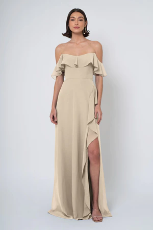 Salma bridesmaid dress in Sand Dune front view