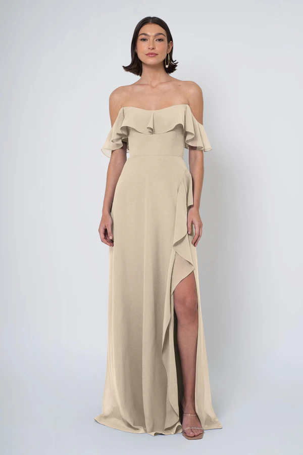 Salma Sand Dune front Salma bridesmaid dress in Sand Dune front view