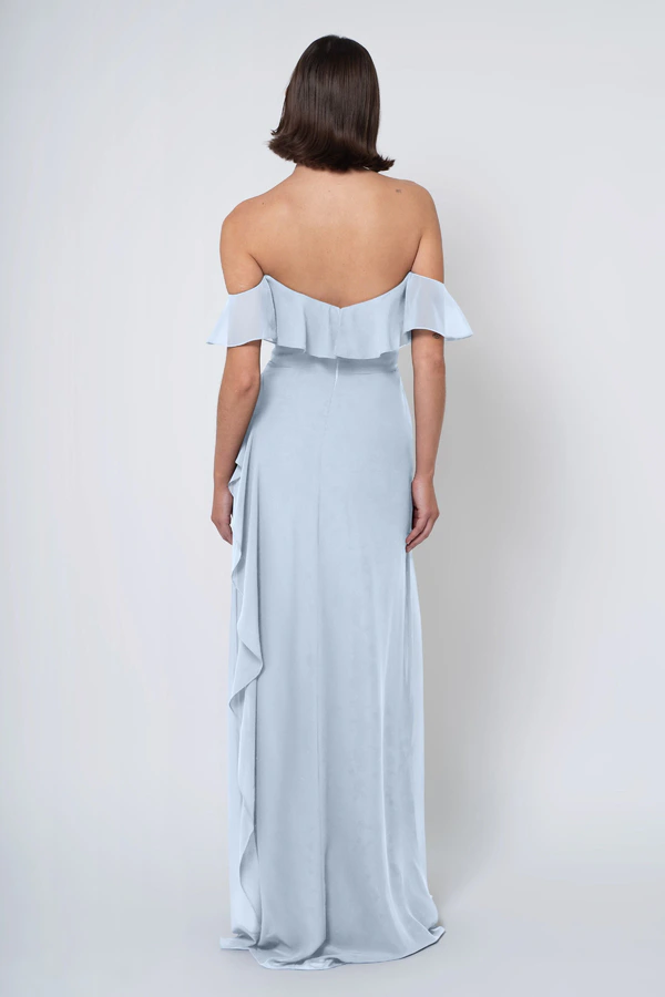 Salma Whisper Blue back Salma bridesmaid dress in Whisper Blue back view
